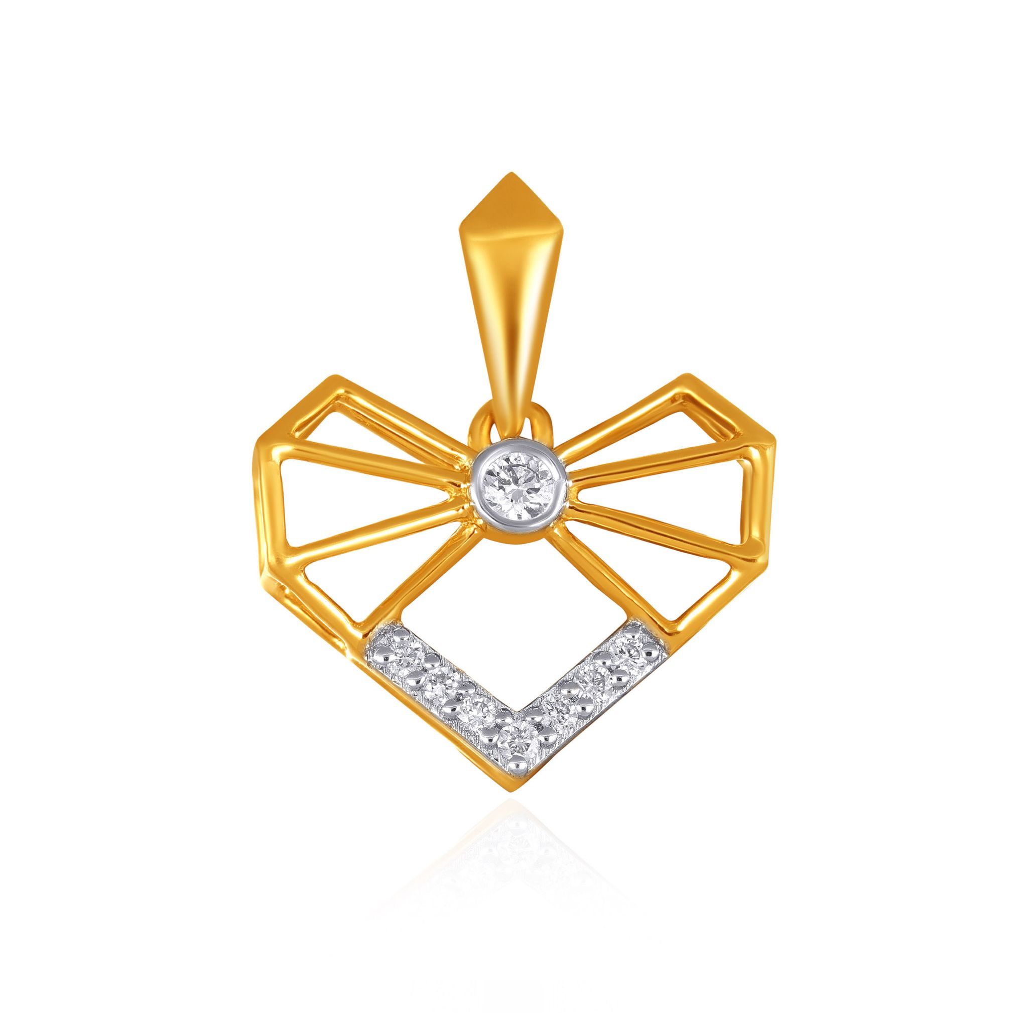 Senco Gold Sleek Geometric Heart Diamond Pendant (14K Yellow Gold /FG-SI /0.9 g /0.1 Ct)