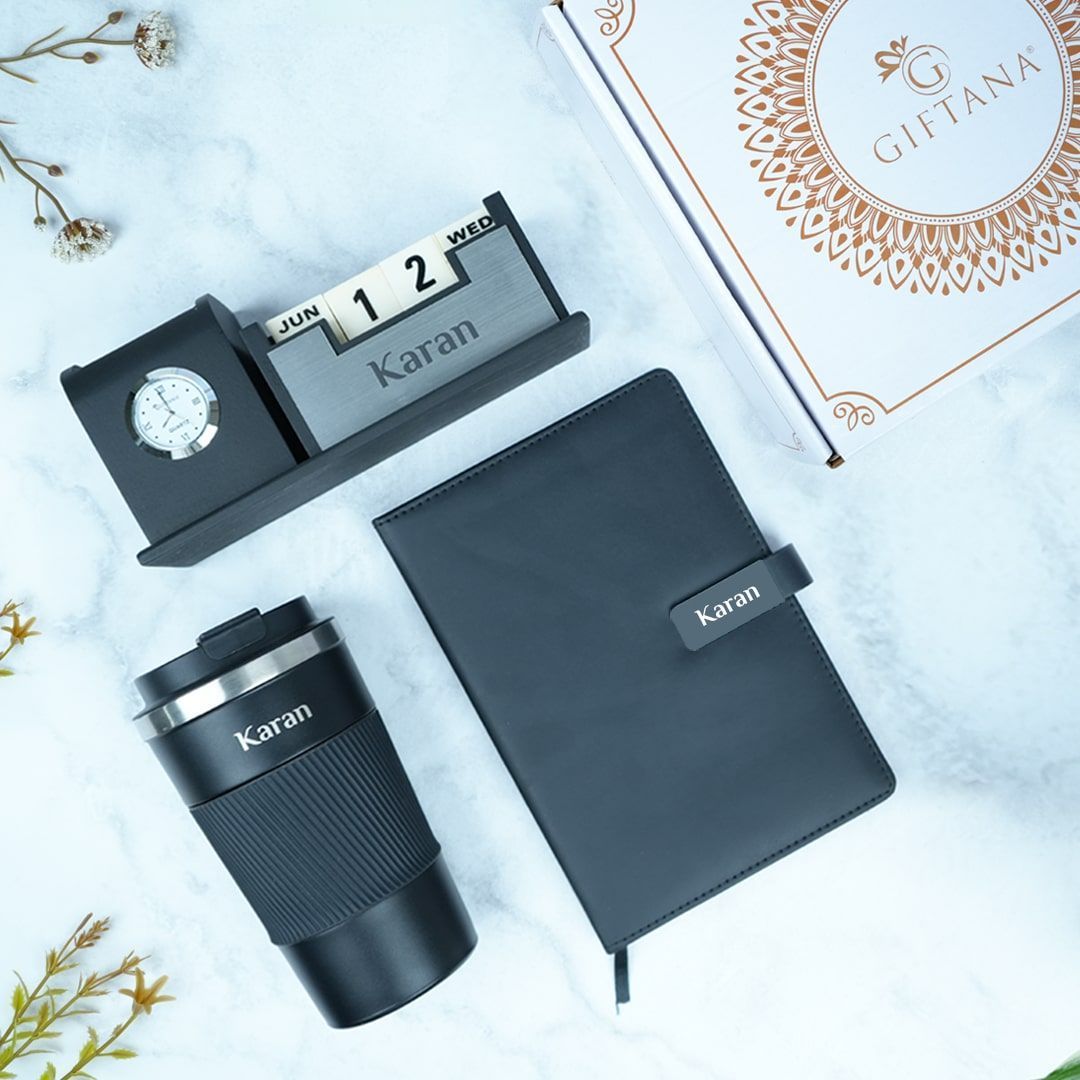 Personalized Gift : 3-in-1 Desk Organizer Set with Tumbler & Notebook Diary