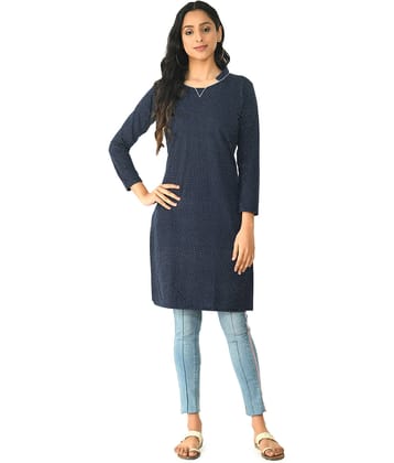 IndiWeaves Woollen Printed Straight Women's Kurti - Navy ( Pack of 1 )