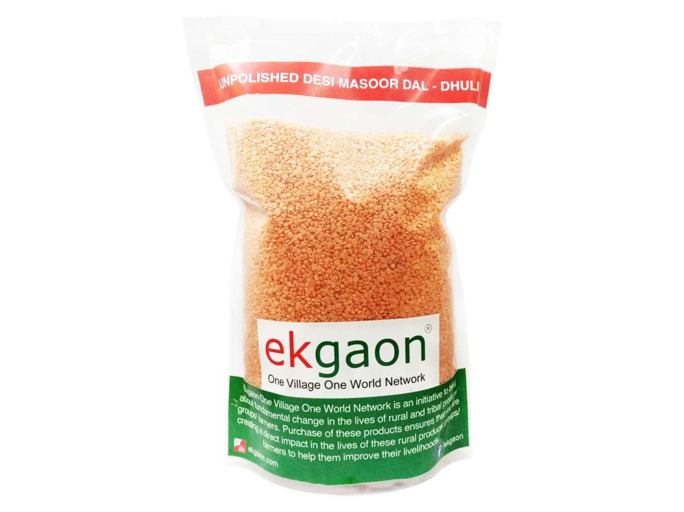 Ekgaon Unpolished Desi Masoor Dal - Dhuli (Washed & Split Red Gram) (500g)