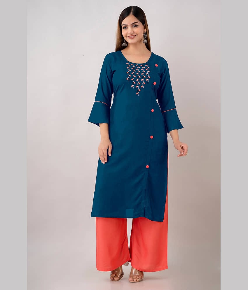 Kapadia - Teal Rayon Women's Straight Kurti ( Pack of 1 )