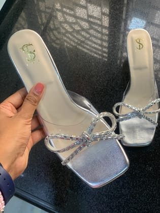 Silver Diamantine Bow Glass Heels-35