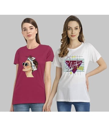 CHOZI Women Cotton Blend Printed Regular Fit Round Neck T-Shirt ( Multi Color )