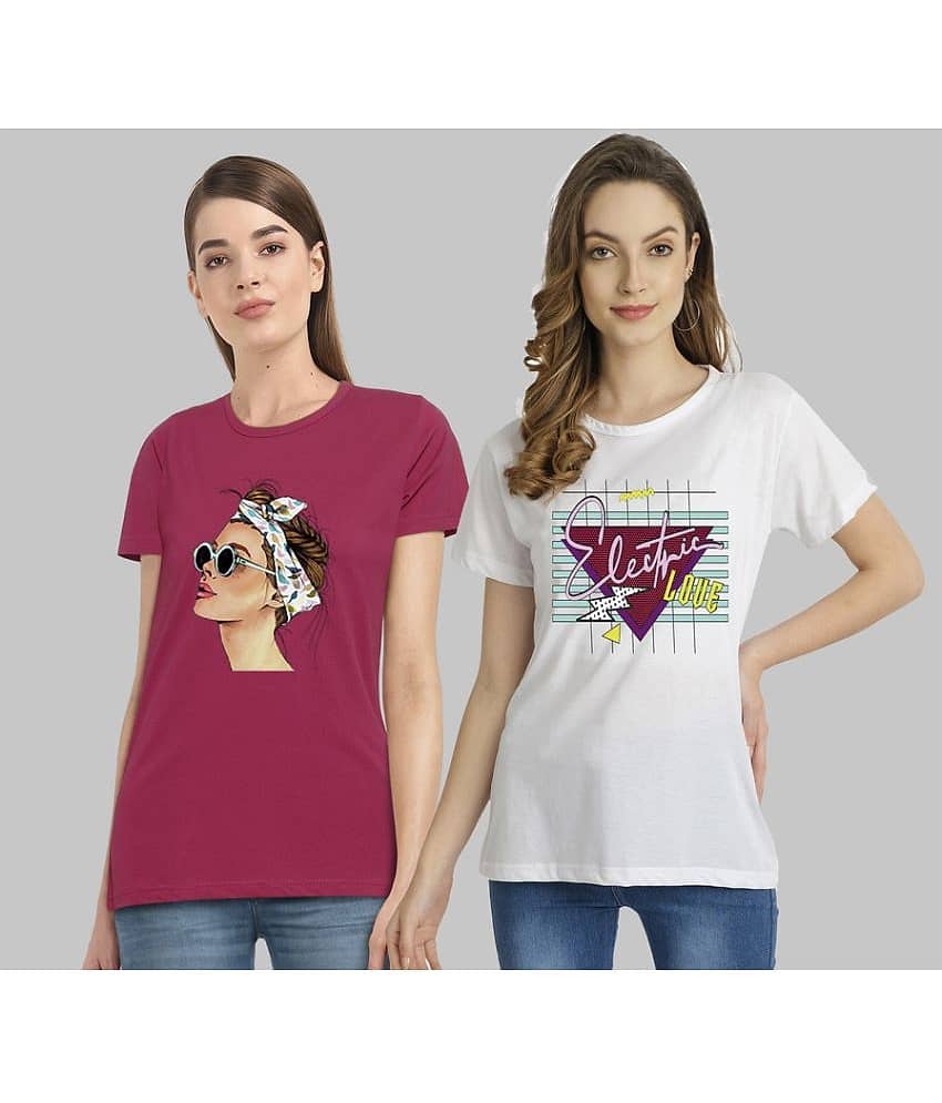 CHOZI Women Cotton Blend Printed Regular Fit Round Neck T-Shirt ( Multi Color )