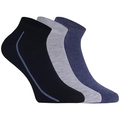 USOXO Men's Socks I Mesh Design Comfort Stylish ultra-feel Cushioned Made with Combed Cotton Ankle Length I Comfortable Free Size Sock for Every Day - Set of 3 Black, Purple, and Dark Grey Multicolor 2