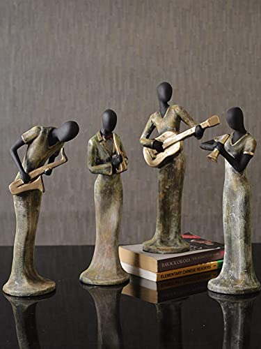 Set of 4 Musical Ladies Playing Instrument Statues Showpiece Collectible Figurines for Home DecorWall Shelf Table