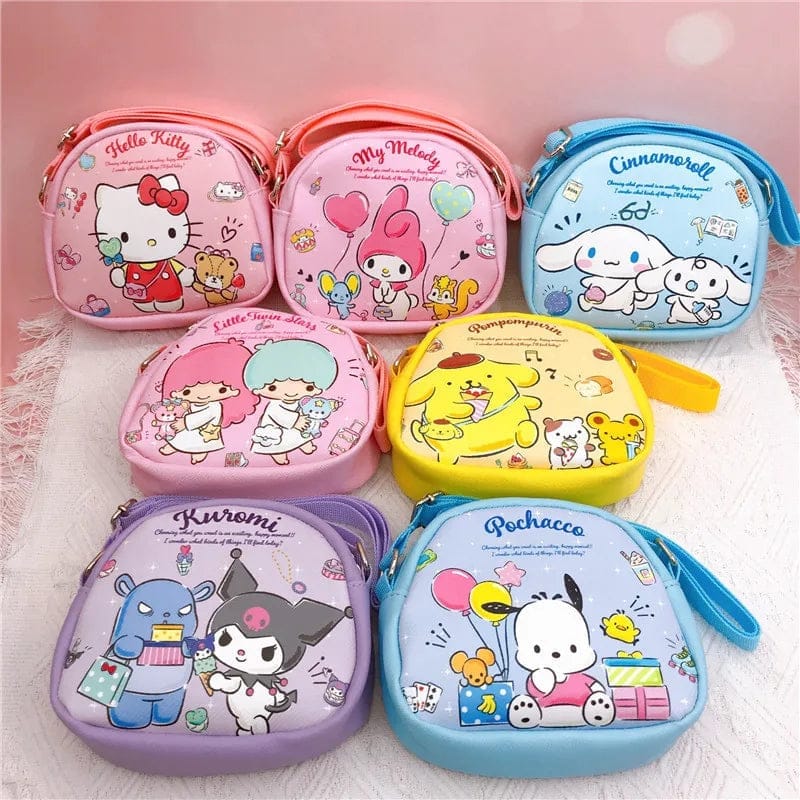 Kawaii Kid Cartoon Double-side Printed Straddle Bag Sanrios Coin Purse Kuromi Cinnamoroll Bag PU Sanrios Satchel Bag