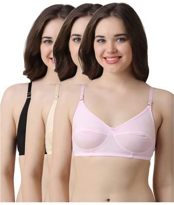 Kiran Enterprises Pack of 3 Cotton Non Padded Women's Push Up Bra ( Multi Color )