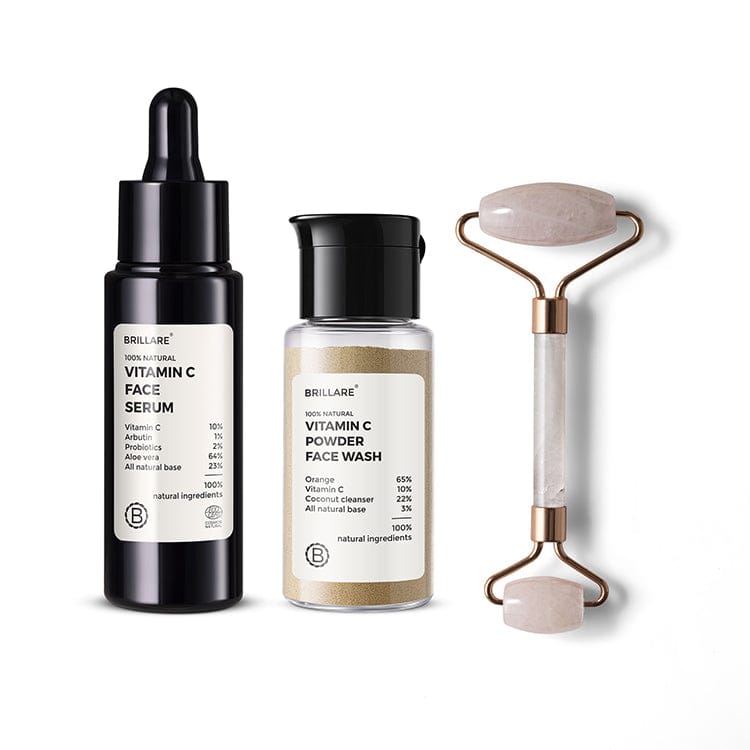 10% Vitamin C Face Serum & Vitamin C Powder Face Wash (15g) with Jade Roller for Pigmented Skin