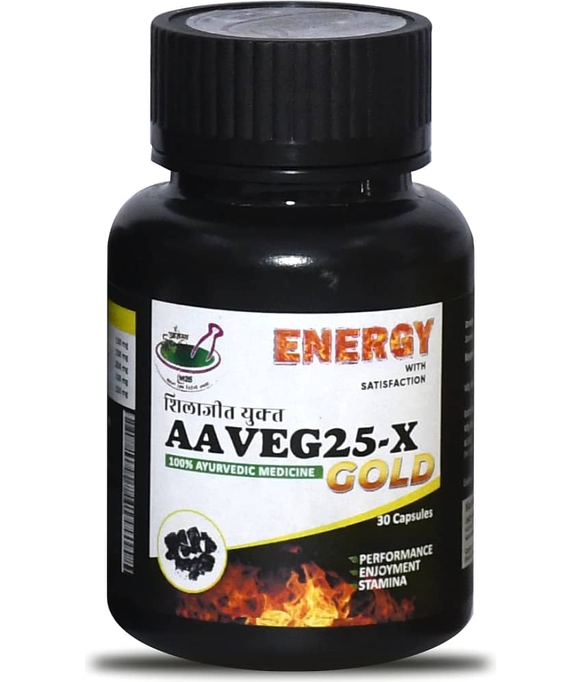 Aarogya India Aaveg25-X Gold Best Shilajit Ashwagandha Capsules for men Stamina |Ayurvedic