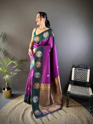 Elora Purple Soft Silk Banarasi Saree with Butti Zari Weaving Bridal & Festive Wear