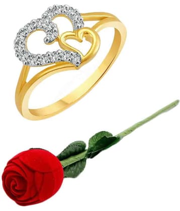 Vighnaharta Valentine Couple Heart CZ Gold and Rhodium Plated Alloy Ring for Girls and Women with Fancy Velvet Rose Ring Box