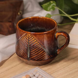 Handcrafted Leaf Pattern Ceramic Mugs Pack of 1, Microwave Safe Handcrafted Leaf Pattern Ceramic Mugs Pack of 1, Microwave Safe