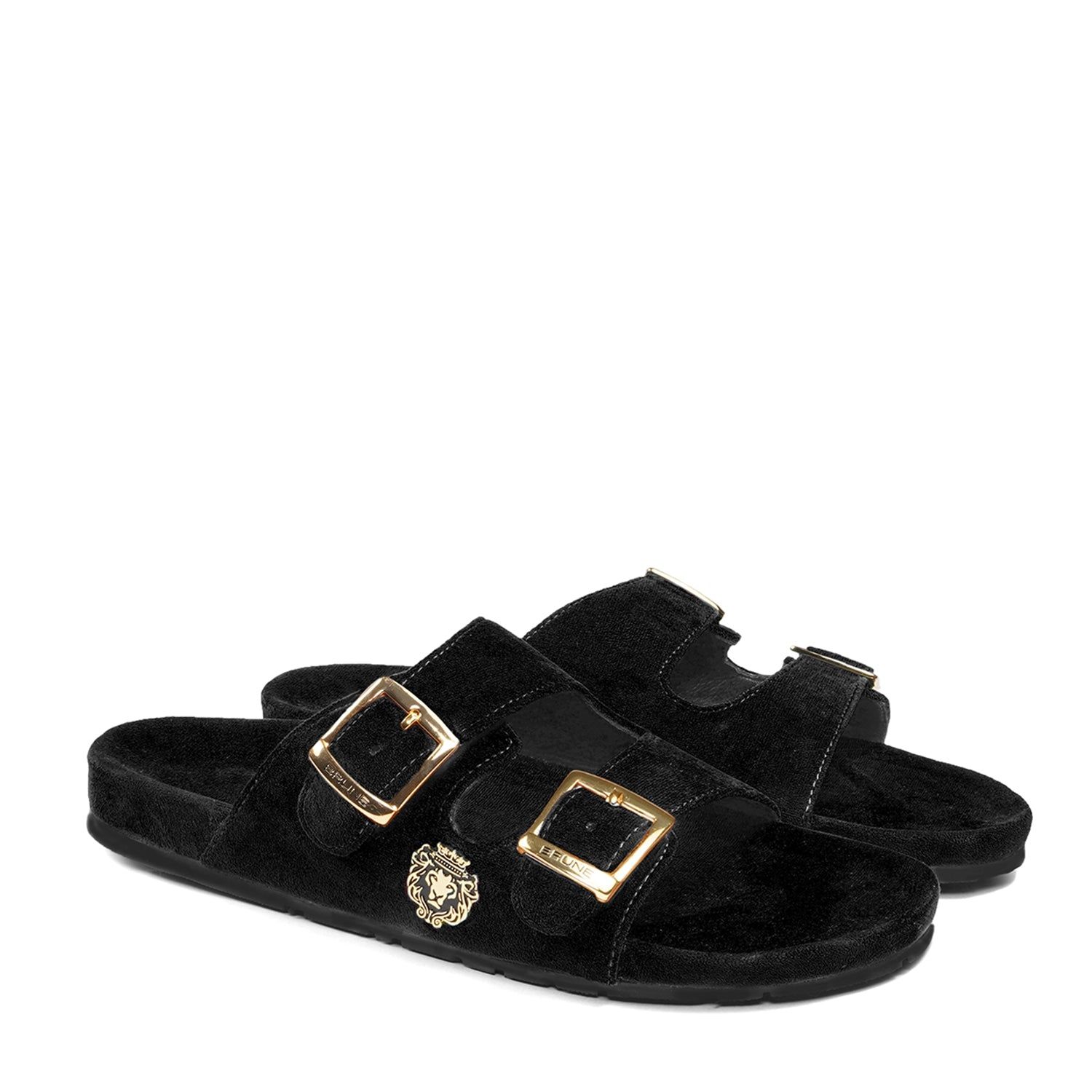 Adjustable Buckle Black Velvet Slippers-40/6