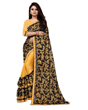 Generic Women's Lycra Blend Saree with Blouse (Mustard, 5 - 6 Mtrs)