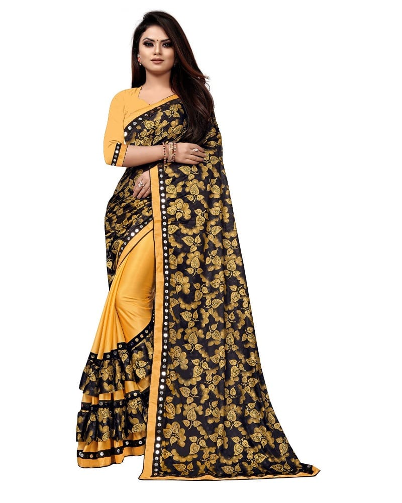Generic Women's Lycra Blend Saree with Blouse (Mustard, 5 - 6 Mtrs)