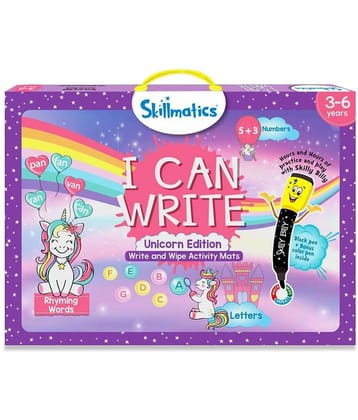 Skillmatics Educational Game - I Can Write Unicorn Edition, Gifts & Preschool Learning for Ages 3, 4, 5, 6, Reusable Activity Mats with 2 Dry Erase Markers Multicolor