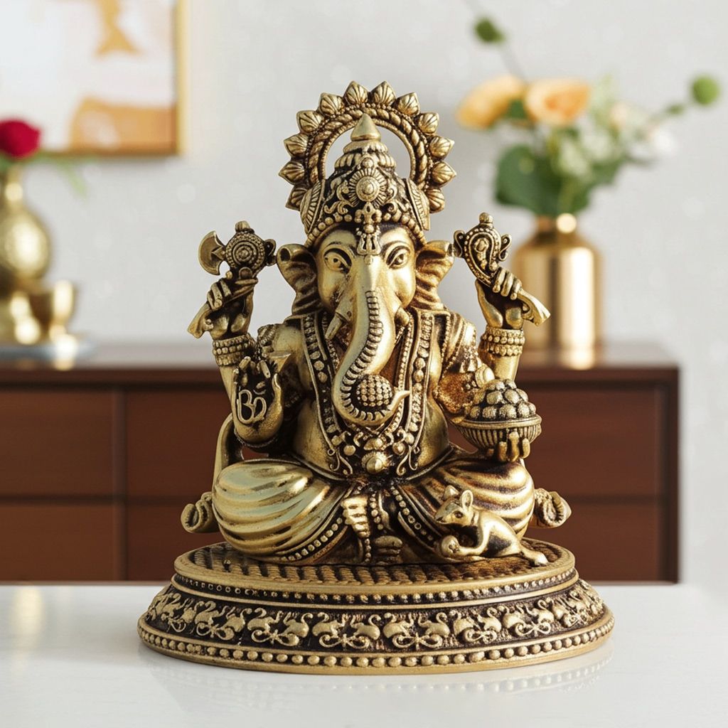 Brass Showpiece Ganesh Ji God Idol Statue, Made From Machine (BSMAS1702 G)