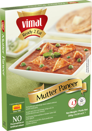 VIMAL Ready to Cook and EatTasty and Spicy Mutter Paneer Vegetarian Meal with No Added Preservative and Colours - 300g(Pack of 4)