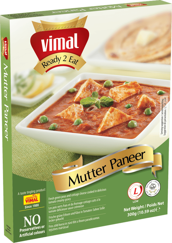 VIMAL Ready to Cook and EatTasty and Spicy Mutter Paneer Vegetarian Meal with No Added Preservative and Colours - 300g(Pack of 4)