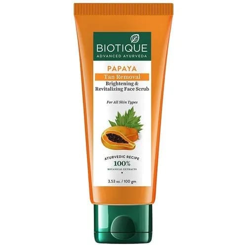 BIOTIQUE Advanced Ayurveda Papaya Tan Removal Brightening & Revitalizing Face Scrub, 100 gm