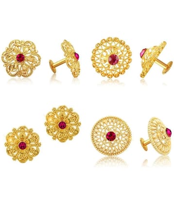 Vighnaharta Everyday wear Gold plated CZ Pink Stone alloy Stud, Earring, Stud Earring for Women and Girls ( Pack of - 4 pair Earring) - VFJ1396-1096-1118-1140ERG - Golden