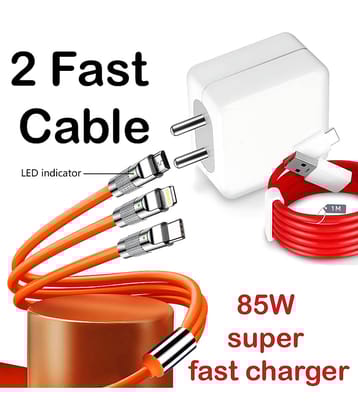 85W Fast Charger with 3-in-1 Charging Cable | Type-C, Micro USB & Lightning | Universal Quick Charging Adapter for Laptop, Smartphone, Tablet | Travel-Friendly Power Delivery Charger