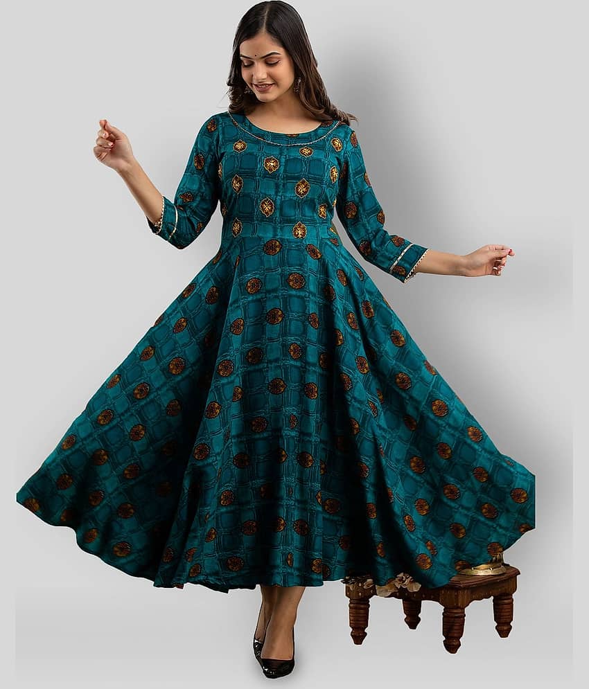 Lee Moda - Turquoise Rayon Women's Anarkali Kurti ( Pack of 1 )