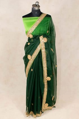 Green Organza Gotapatti Work Saree - Graceful Elegance