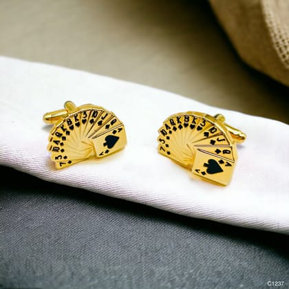 Poker Gambling Playing Cards Gold Cufflinks Box