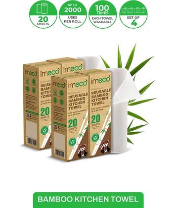 IMECO Reusable Bamboo Kitchen Towel | 20 Sheets Per Roll | Each Towel Washable Upto 100 Times | Pack of 4