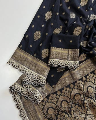 Graceful  Designer Saree with Rich Golden Accents-Black