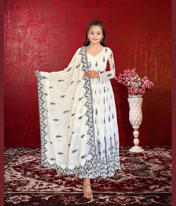 kedar fab White Georgette Girls Gown ( Pack of 1 )