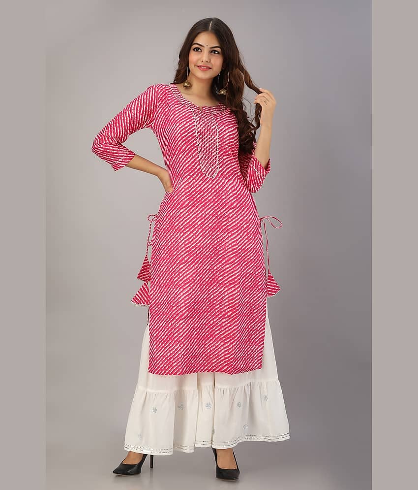 FABRR - Fluorescent Pink Straight Cotton Women's Stitched Salwar Suit ( Pack of 1 )