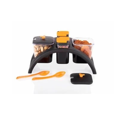 Plastic Spice and Pickle Jar Rack, Medium Size Kitchen Container Set (Black Color)