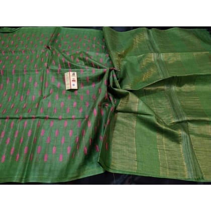 Silkmark Timeless Eri Tussar Silk Embroidered Green Saree