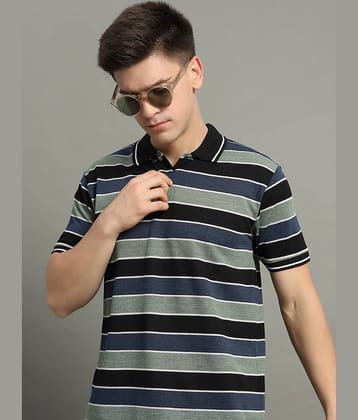GET GOLF Pack of 1 Cotton Blend Regular Fit Striped Half Sleeves Men's Polo T Shirt ( Black )