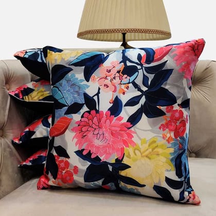 GOODVIBES Blue Printed Cushion Covers Floral Zipper Square (16x16 inch or 40 x 40 cm) Set of 5