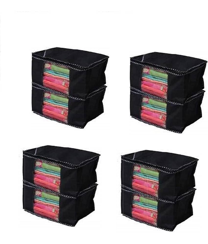 Non-Woven Saree Cover Cloth Storage & Organizer ( Pack of 8 ) Black Multi Saree Cover