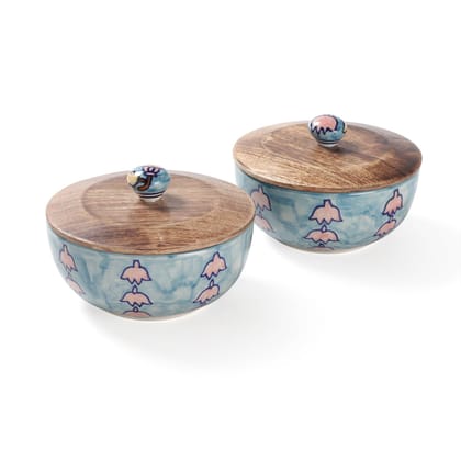 Handpainted Ceramic Bowl with Lid- Set of 2