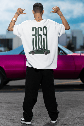 369 garage inspired Round Neck Drop Shoulder Graphic Printed Oversized Cotton T-shirT-S / White