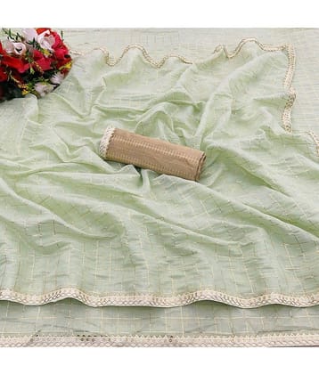 Gullak Chanderi Checks Saree With Unstitched Blouse Piece ( Mint Green )