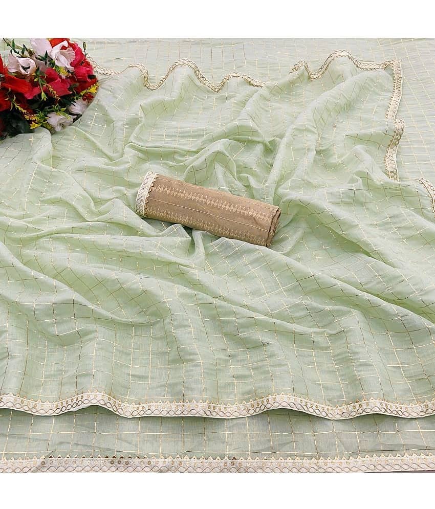 Gullak Chanderi Checks Saree With Unstitched Blouse Piece ( Mint Green )