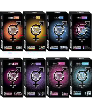 NottyBoy 3IN1 & 4IN1, 1500 Big Dots, Ultra Ribbed, Long Lasting, Extra Thin, Contoured, More Lubricated Smooth Condoms- 80 Units