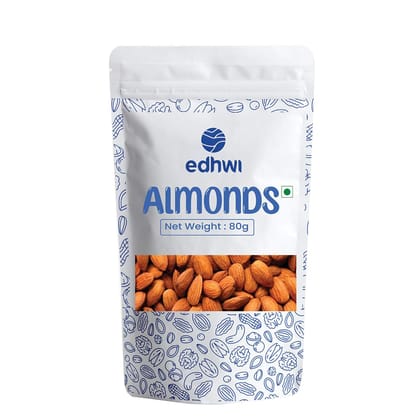 Edhwi Natural Almonds, 80g | Unsalted, Non-GMO, Gluten-Free, Healthy Snack | Perfect for Cooking, Baking, and Snacking | High in Protein and Fiber