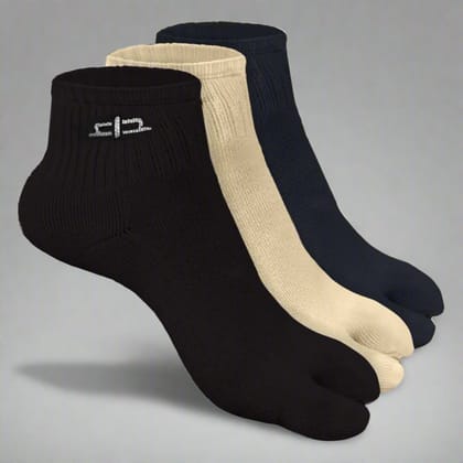 Bamboo Toe Ankle Socks for Women - 3 Pairs-Black | Beige | Dark Grey