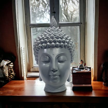 Resin Buddha Face Showpiece for Home Room Office Desk H 22 cm-Poly Resin