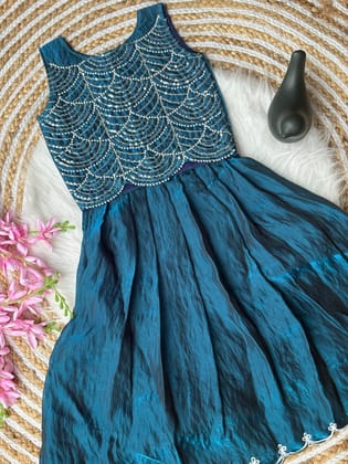 Designer Brits Work With Sequence Work Kids Lahenga Choli-Rama Blue / 1 Year