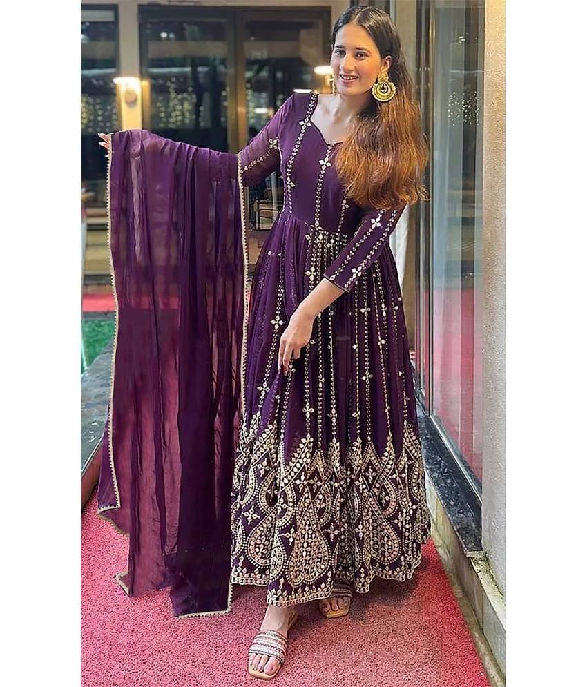 kedar fab Purple Anarkali Georgette Women's Stitched Ethnic Gown ( Pack of 1 )