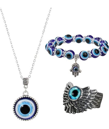 Fashion Frill Silver Chain Pendant For Women Evil Eye Silver Bracelet For Women Men With Silver Evil Eye Ring Jewellery Combo